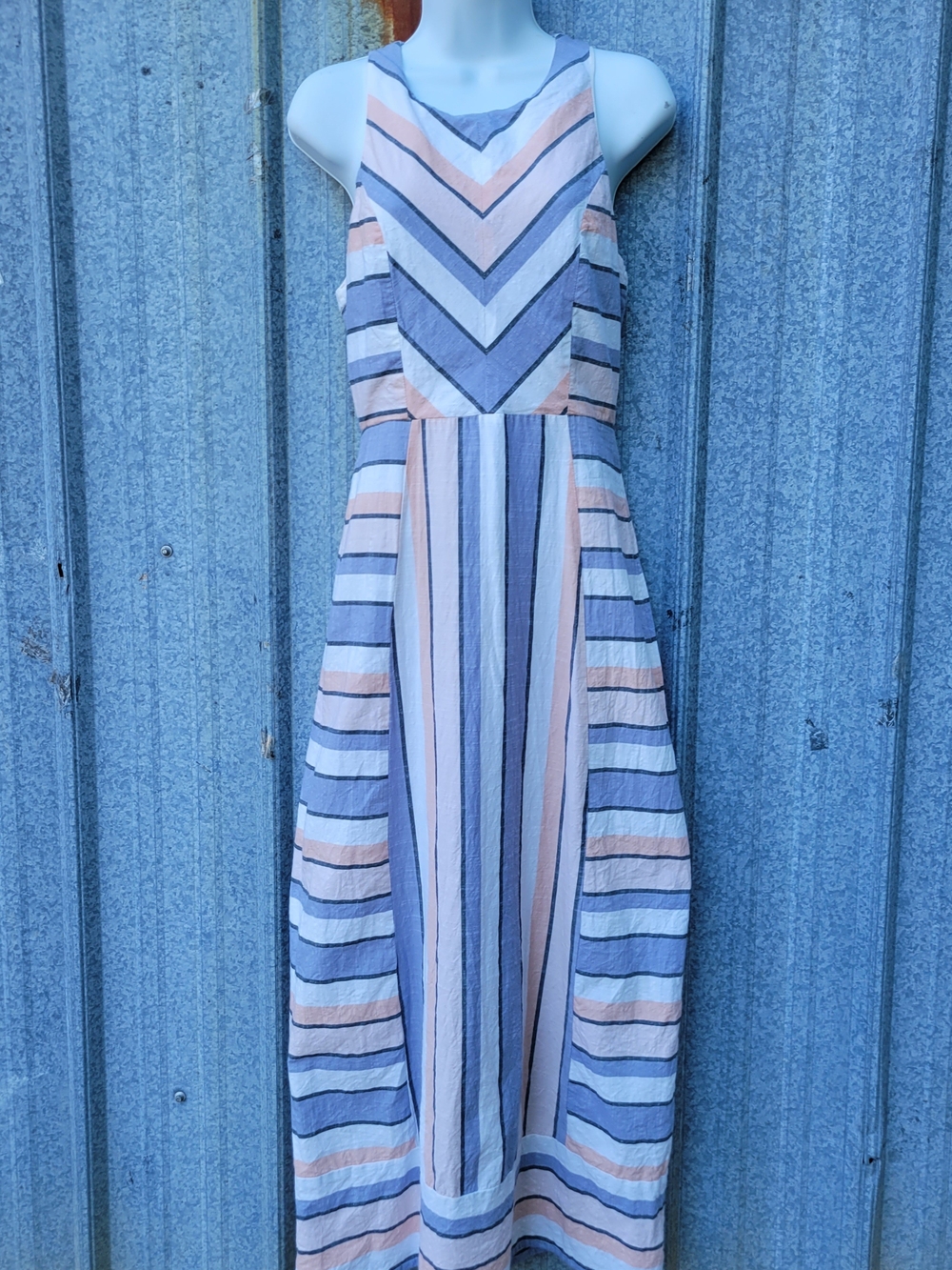 Japna Striped Maxi Dress in Blue and Peach
